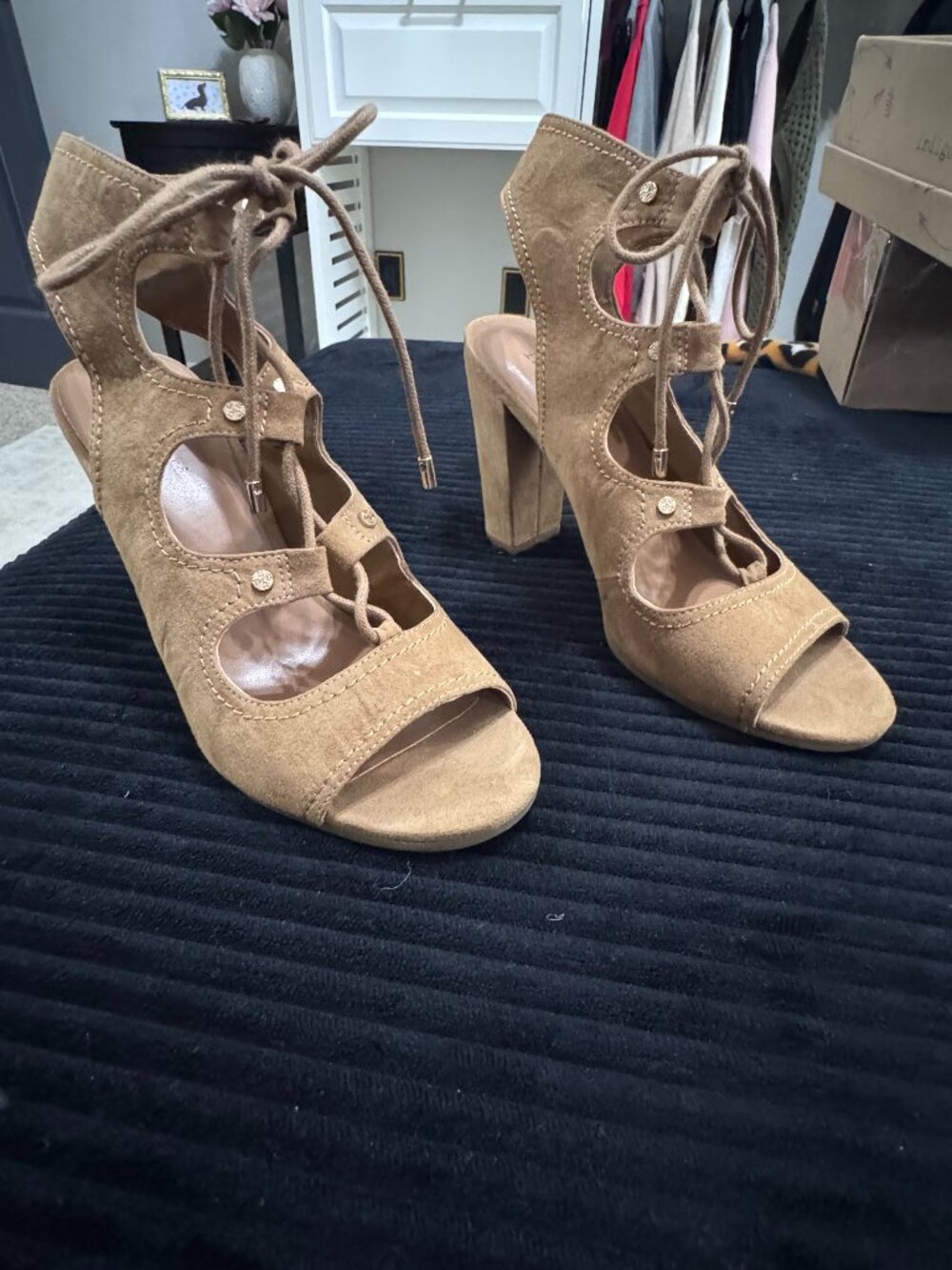 Indigo Rd Irbabel open toe, lace up suede heel